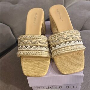 Madden Girl Gold-Tone Beaded Slide Mules